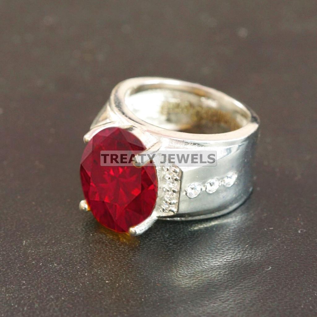 Ruby Oval Cut Gemstone With 925 Sterling Silver Ring For Men's #B534 JL375684150589