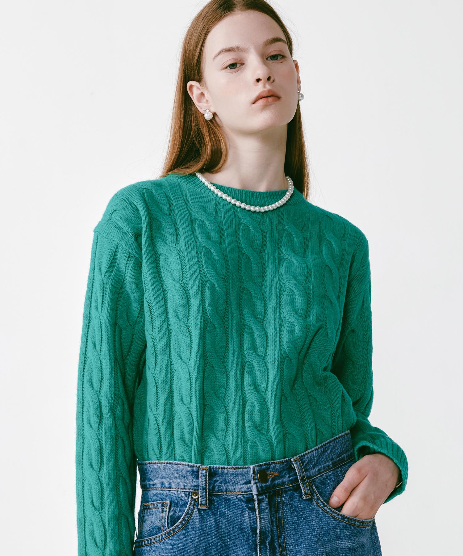 Rosiro Round Cable Knit [Green] M
