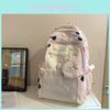 Cute Dualcolor Canvas Backpackwith Grid And Cartoon Dog Cat Print Design For Daily Use