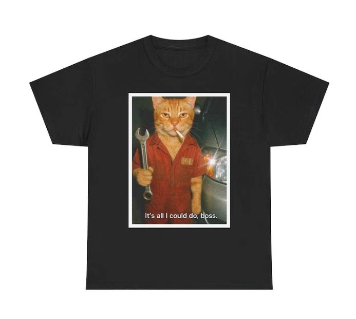 Funny Cat Mechanic T-Shirt: Humorous Gift for Cat Lovers S