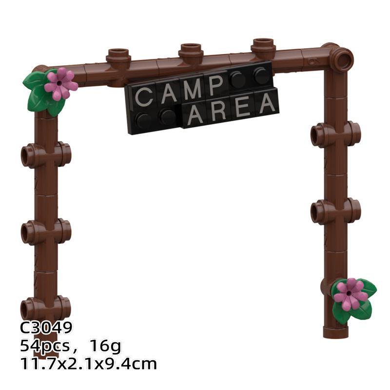 Tidal Camping Picnic Theme Building Blocks: Campsite Tent, Campfire, Table - Lego Compatible.