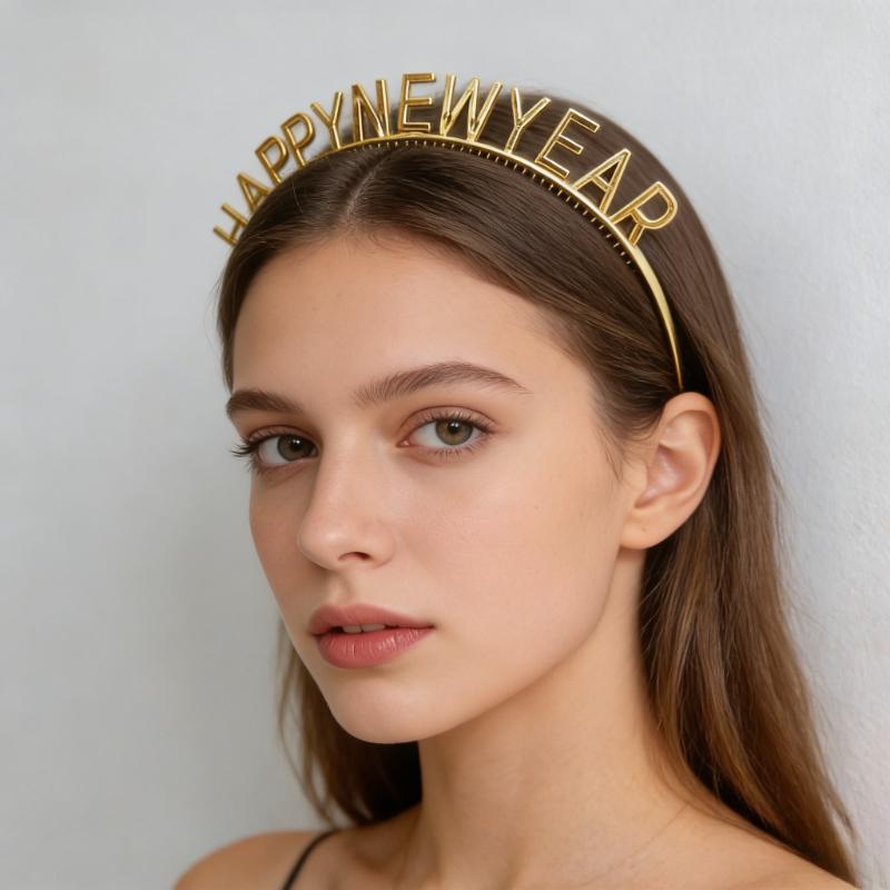 Happy New Year Headbands Letter New Year Eve Hair Hoop Party Headwear for Women, New Year Celebration Photo Prop Festival Decor