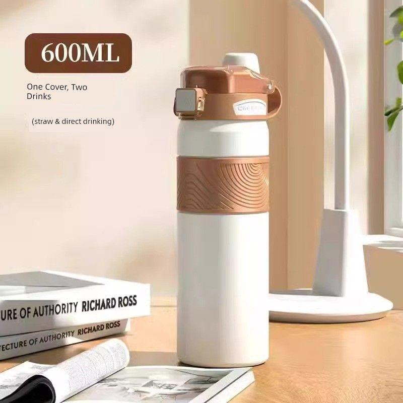 Large-Capacity Thermos Cup with Double Drinking Mouth and Straw, 316 Stainless Steel, Outdoor Portable Cup for Boys and Girls Going To School