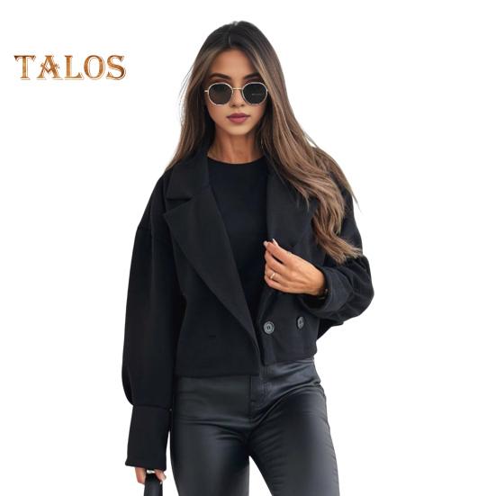 Women Fall Winter Coat Short Type Turn-down Collar Solid Color Loose Button Closure Cardigan OL Commuting Jacket Lady Daily Outwear