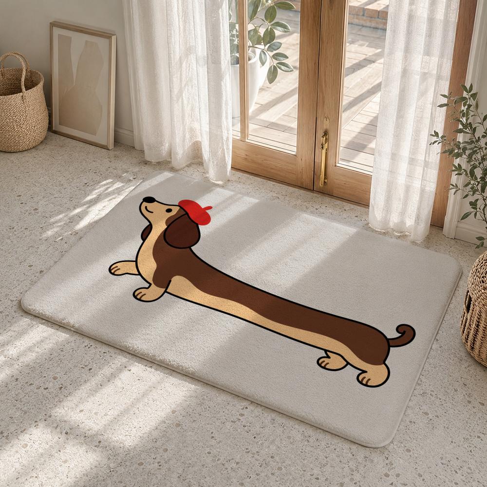 Cute Cartoon Dachshund Puppies Floor Mat Flannel Rug Soft Non Slip Washable Door Mat For Bathroom Bedroom Kitchen Home Decor