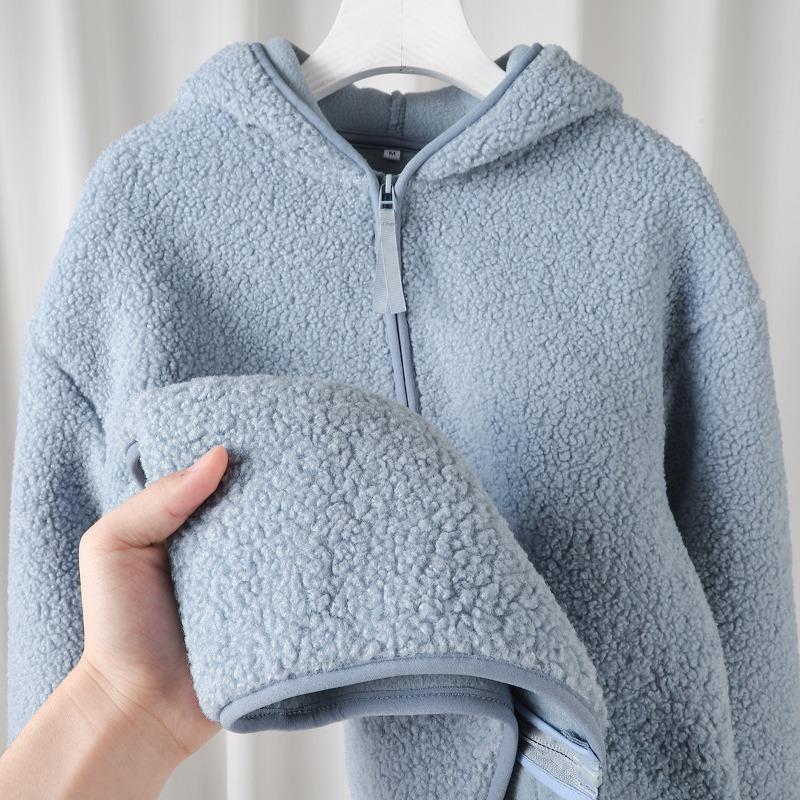 Fluffy! Soft waxy skin-friendly gentle milk white thickened fleece thermal hooded sweater jacket women's new products