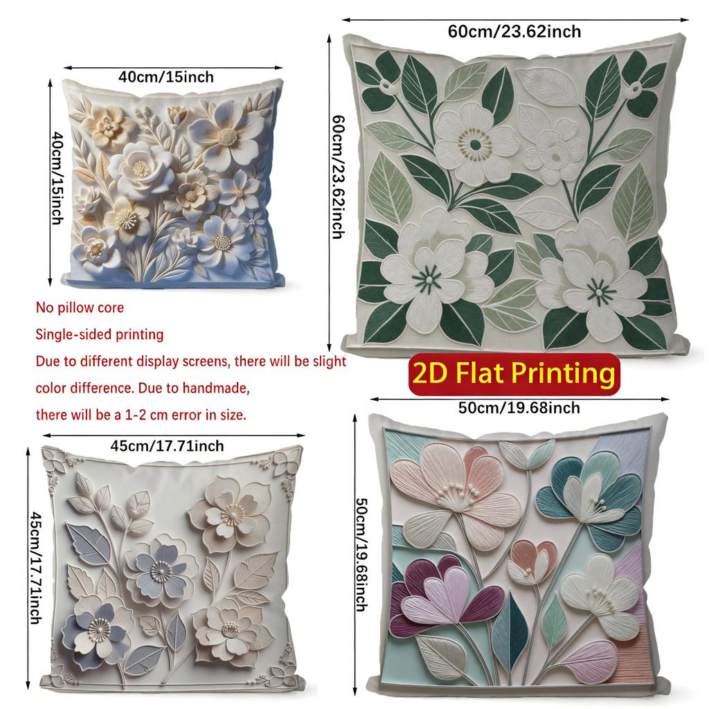 2D Floral 3D-Embossed Pattern Throw Pillow Covers Pattern Cushion Cover Suitable For Sofa Bedroom Car Pillow Cover