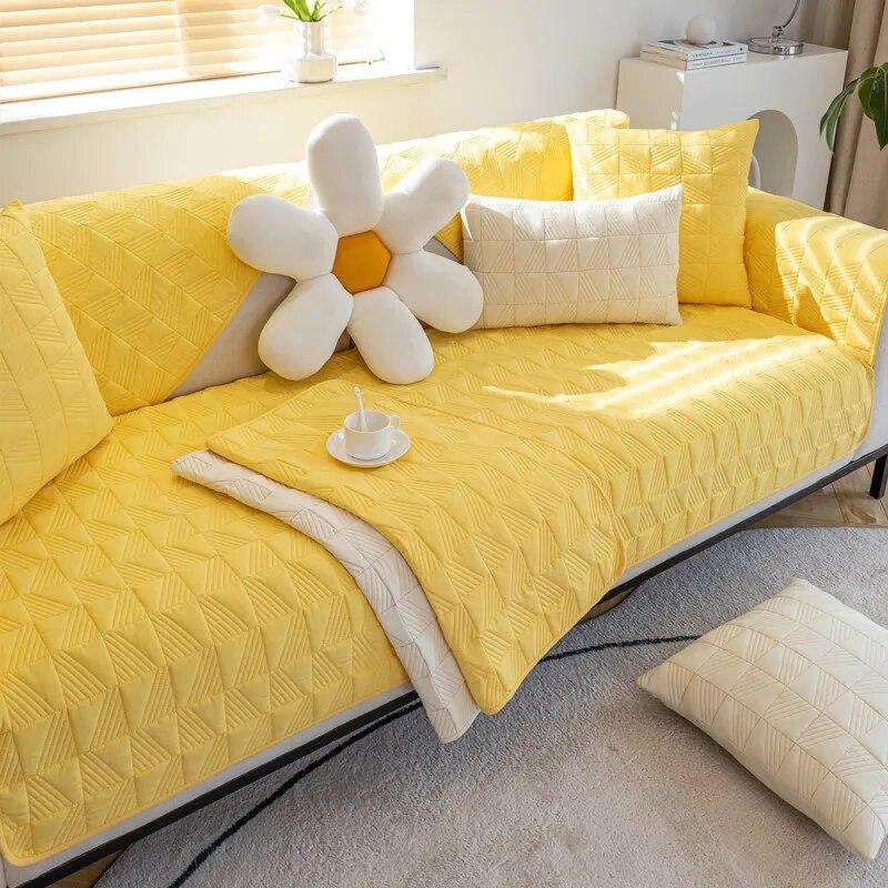 Thick Plush Sofa Covers Non-Slip Weaving Pattern Sofa Mat Solid Color Sofas Towel Couch Slipcover Pad for Living Room Protection