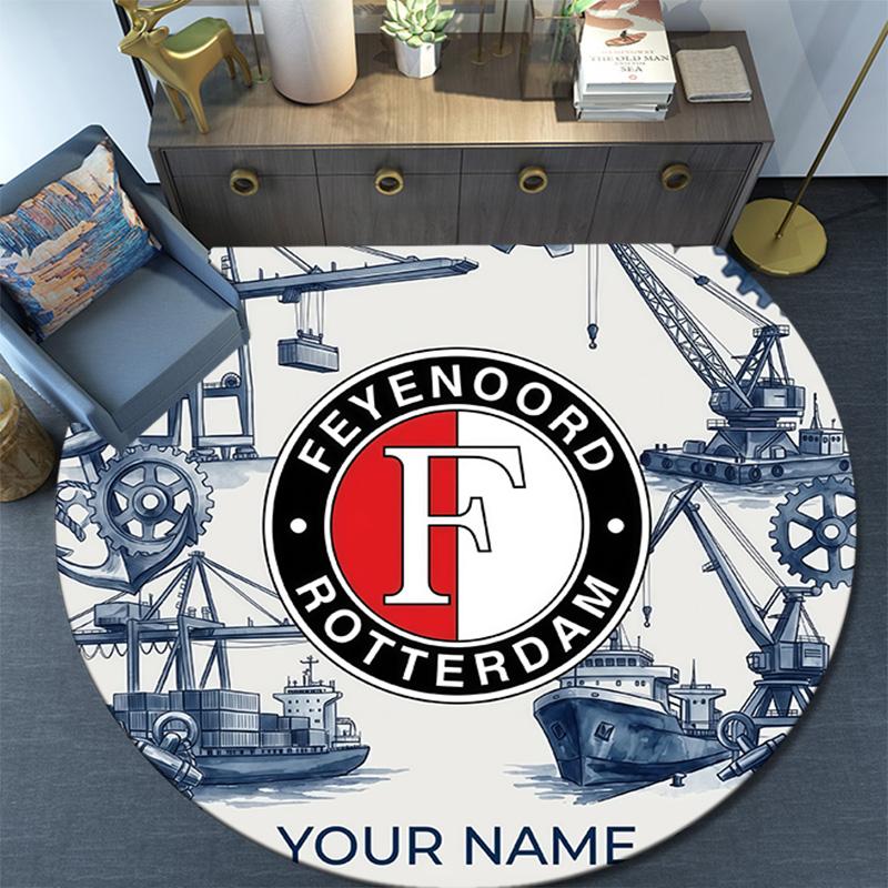 Custom Name Feyenoord Rotterdam Round Area Rug,Carpet Rug for Living Room Bedroom Sofa Playroom Decor,Non-slip Floor Mat