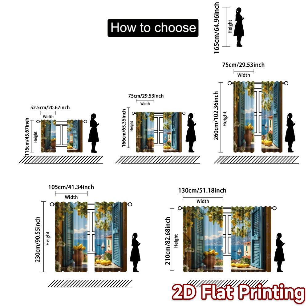 2pcs   2D FLAT PRINTING Curtains (Without Rod) LemonView(1) Chic Chic Curtains Versatile Durable Polyester Curtains Art Deco