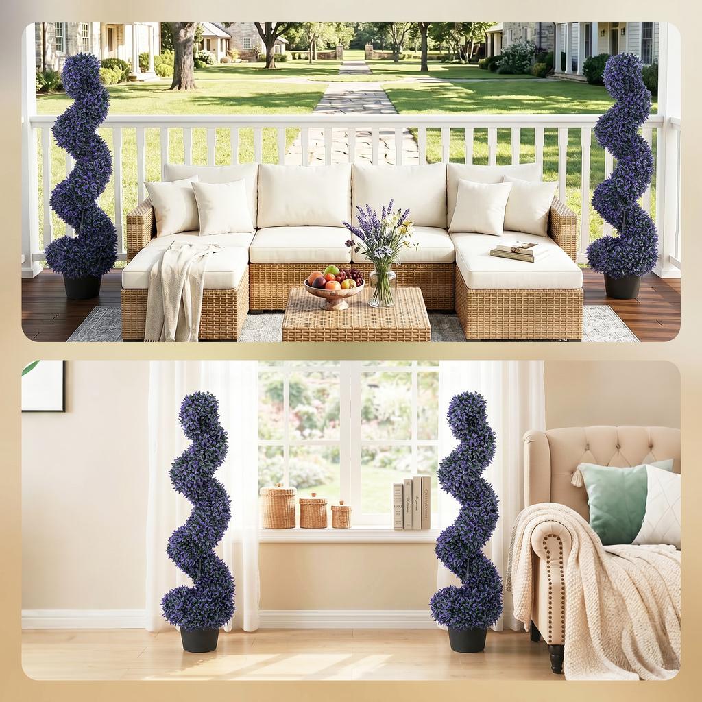 Set of 2 Decorative Artificial Plants, 120cm Artificial Boxwood Spiral Topiary Tree with 840 Leaves, UV Resistant