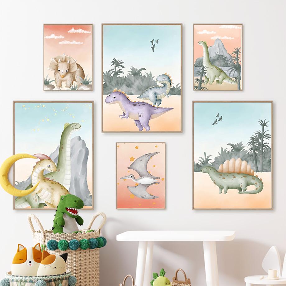 

Мультфильм динозавр Юрского периода морская гора Kawaii настенная живопись на холсте плакаты на скандинавскую тему и принты настенные панно Декор детской комнаты