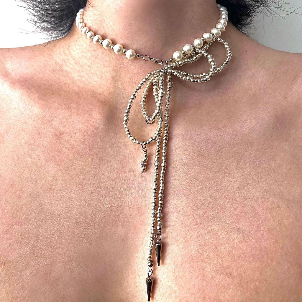 Xiaomi Pearl & Bow Beaded Choker: Stylish, Girly Clavicle Necklace