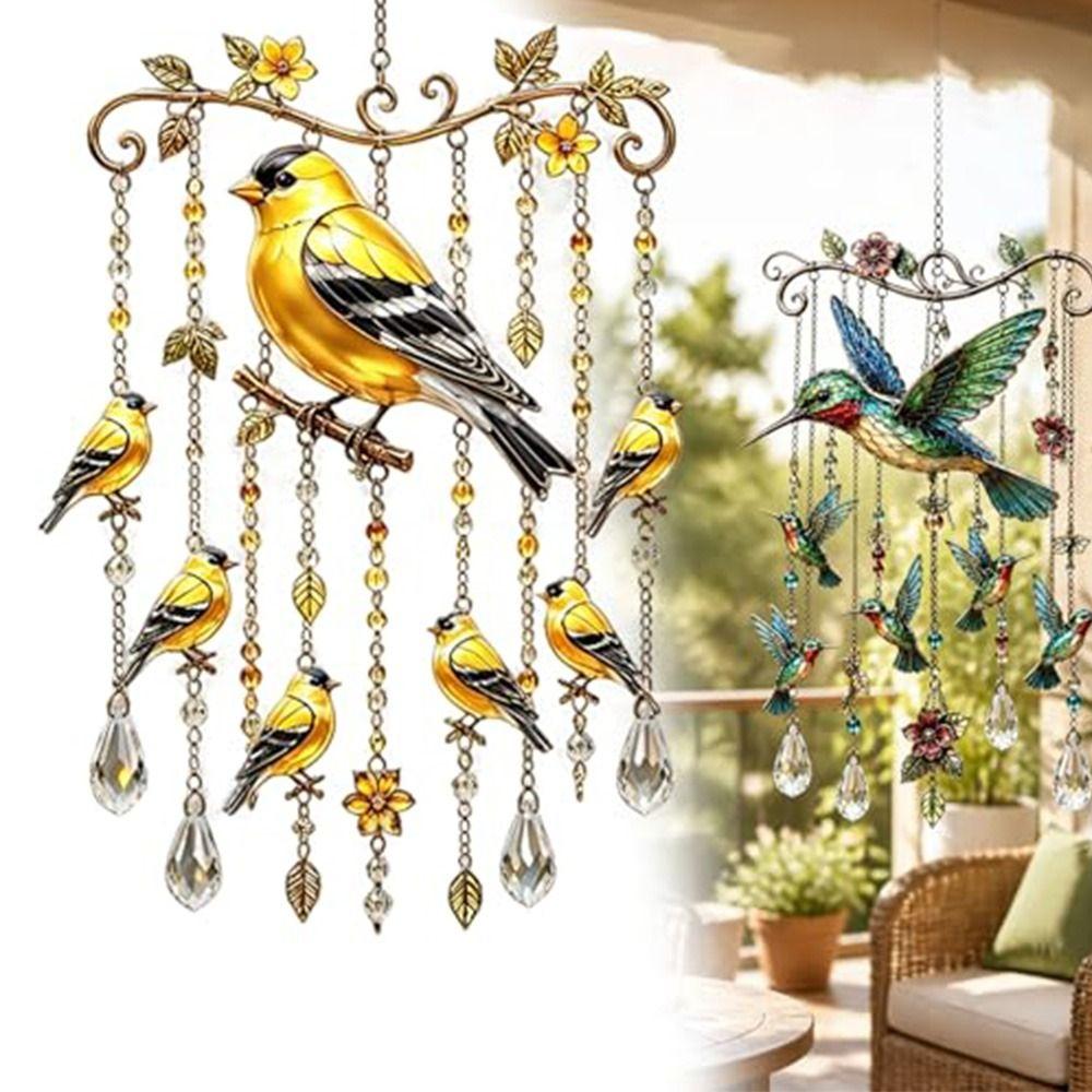 Crystal Pendants Bird Wind Chime Metal Suncatcher Wind Chime Hummingbird Wind Chime Patio Decor
