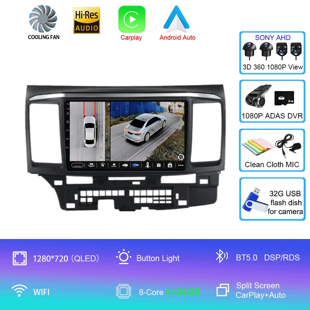 Android 14 Car Radio For MITSUBISHI LANCER 9 10 X 2008 2009 2010 2011 - 2016 9Inch Stereo Audio GPS Player Carplay Auto Screen