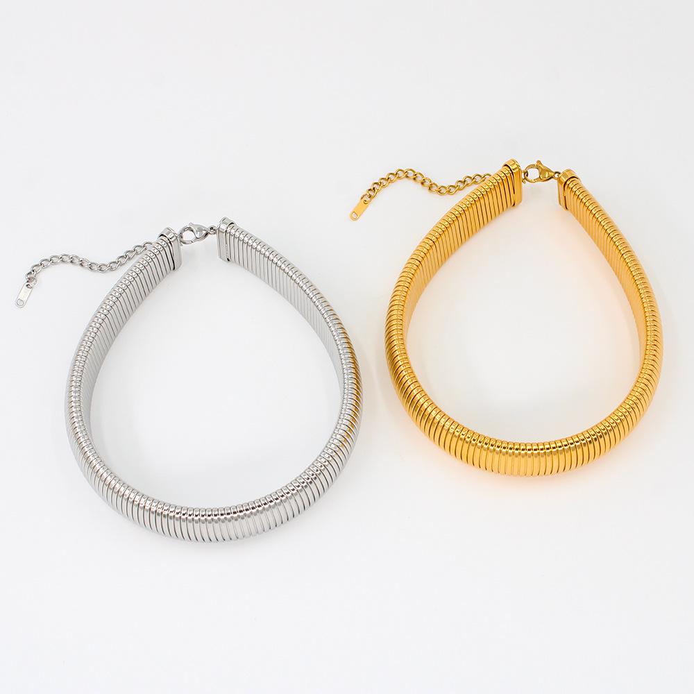 European Punk 18K Gold Titanium Steel Elastic Choker Necklace with Goose Throat Collar
