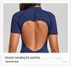Women's Short-Sleeve Half-Zip Tummy-Control Yoga Jumpsuit