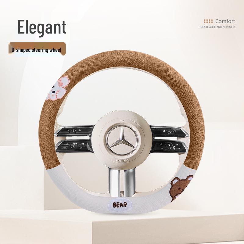 Classic Linen Steering Wheel Cover, Universal 38CM, All-Season Use