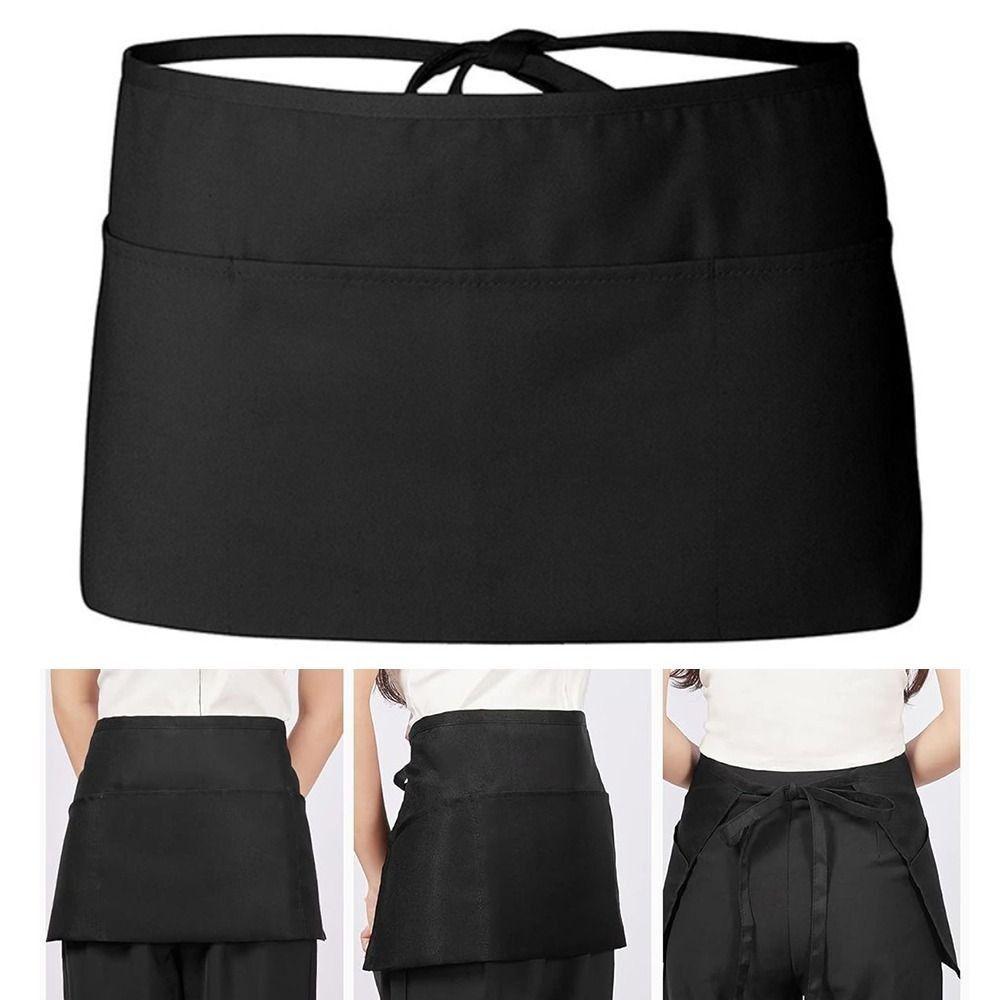 Unisex Waist Apron 3 Pockets Waiter Half Waist Apron New Short Half Waist Apron Restaurant Waiters