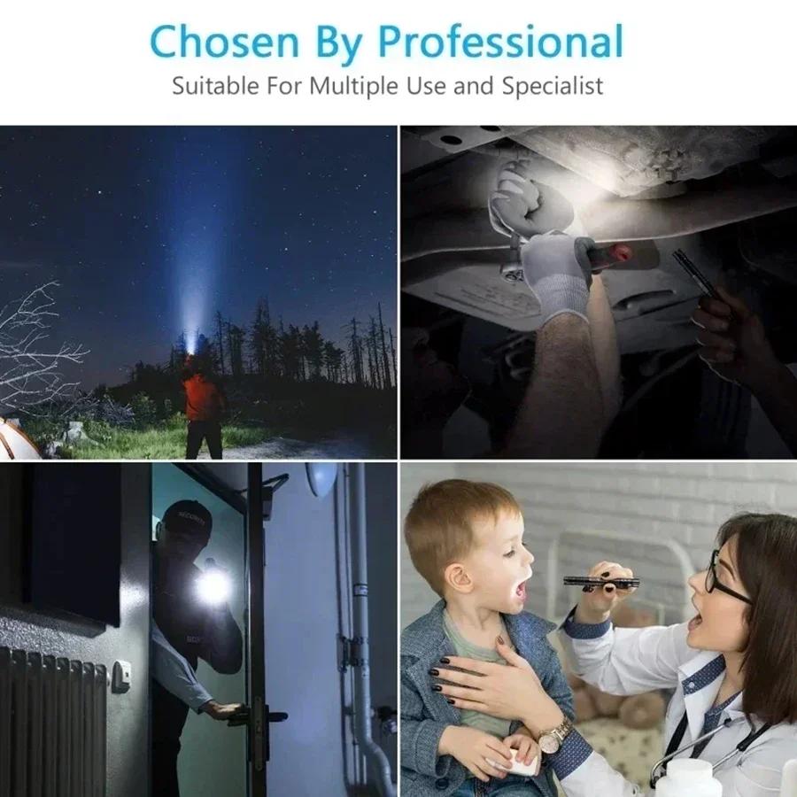 500LM Mini LED Flashlight, Portable Aluminum Alloy Pen Light with Clip, for Camping Hiking Emergency & Dentist Nurse Examination