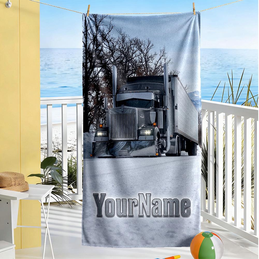 Kw Heavy Trucks Personalized Name Beach Towel Super Soft & Absorbent Portable for SwimmingBeachCamping Travel Beach AccessoriesGym