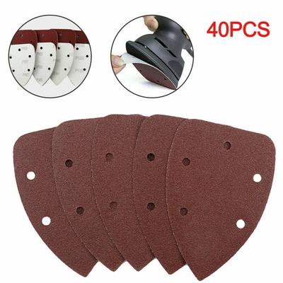 140*90*mm 6Hole Sanding Sheets Triangle Red Sandpaper Hook & Loop 40 -1000 Grits Abrasive Sanding Disc For Wood Sanding(40 Pcs)