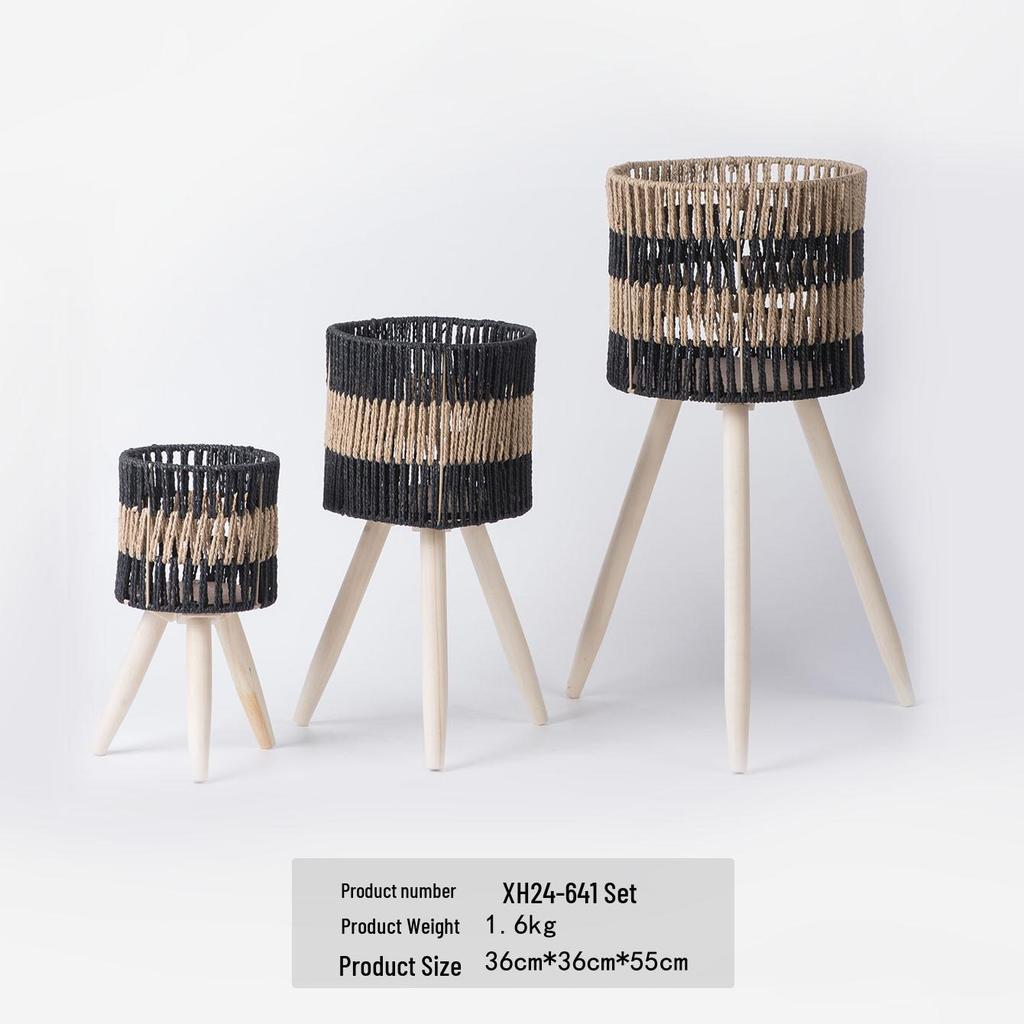 Nordic Rattan Woven Plant Stand - Handmade High-Leg Wooden Flower Pot for Indoor/ Balcony/ Living Room.
