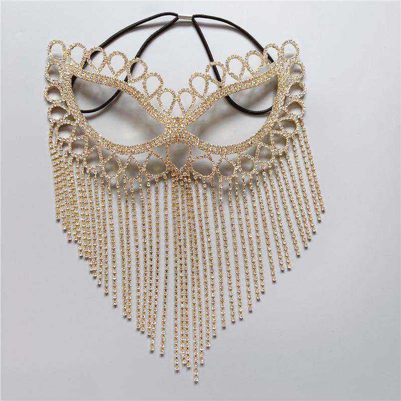 

Halloween Ornaments, Full Face Mask Full Of Diamond Tassel, Party Ball Attention Shiny Diamond Mask