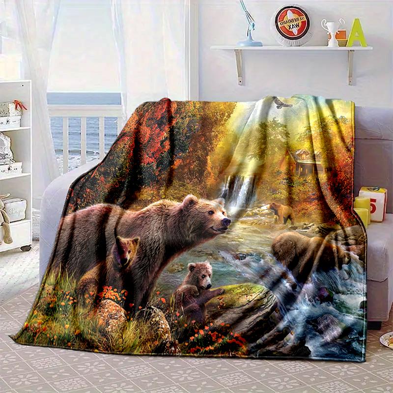 Autumnal Bear Family Scene Blanket Flannel Blanket Throw Blanket Sofa Cover Blanket Soft Premium Blanket Picnic Blanket Tv Blanket Gifts