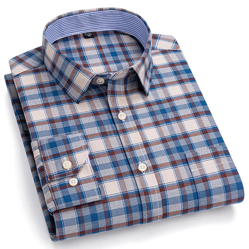 Men's Plus Size Plaid Oxford Cotton Long-Sleeve Shirt