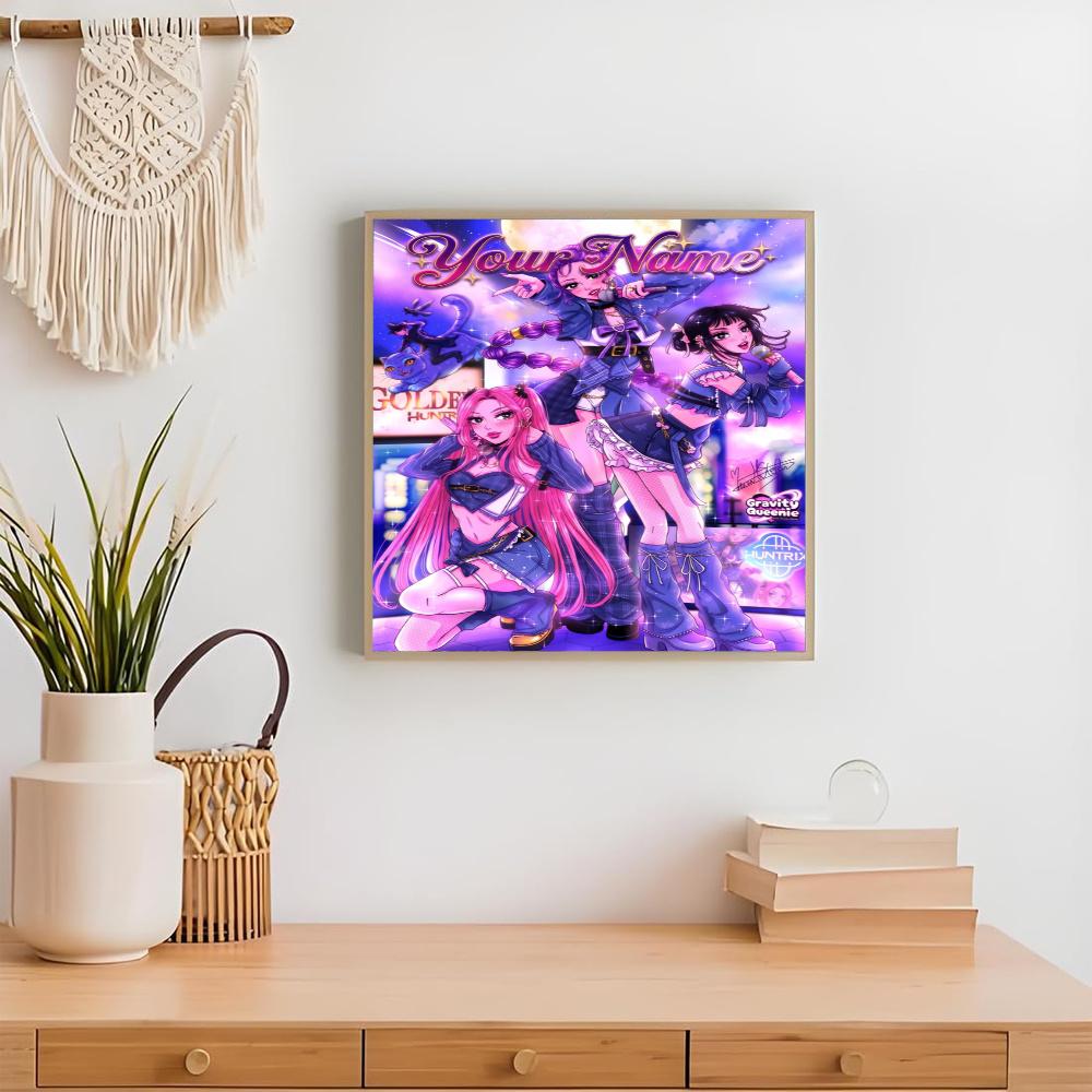 Kpop Demon Hunters Customize Your Name Diamond Painting Round Diamond Rhinestones Mosaic Diamond Embroidery Wall Paintings Rhinestones Gift Frameless