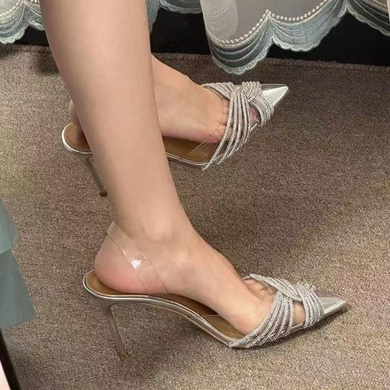 Fashion Women Sandals Summer Autumn New High Heels Sandals Women Transparent Pointed Rhinestone Fashion Shoes Women Zapatos De Mujer