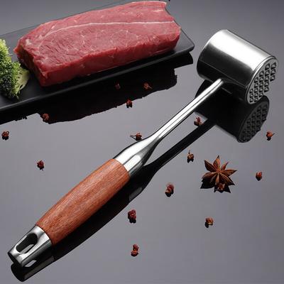 BJ 304 Stainless Steel Double-Sided Meat Tenderizer, Steak Mallet, Meat Hammer, Rosewood Meat Tenderizer, Meat Tenderizing Hammer