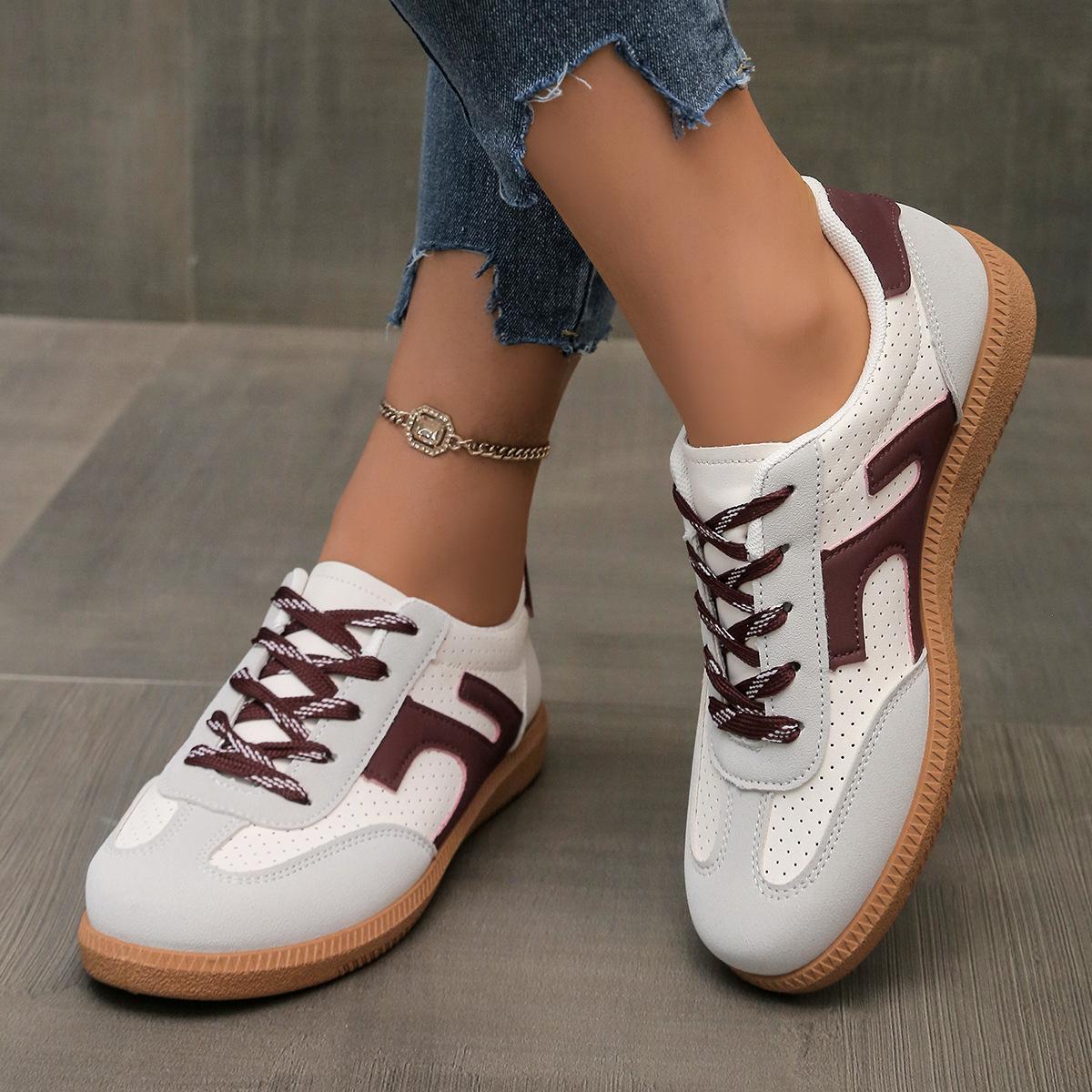 

Модная женская обувь Модная повседневная обувь на плоской подошве из вулканизированной кожи Женские кроссовки для ходьбы на открытом воздухе Женские удобные классические туфли Черный Белый 36 бордовый