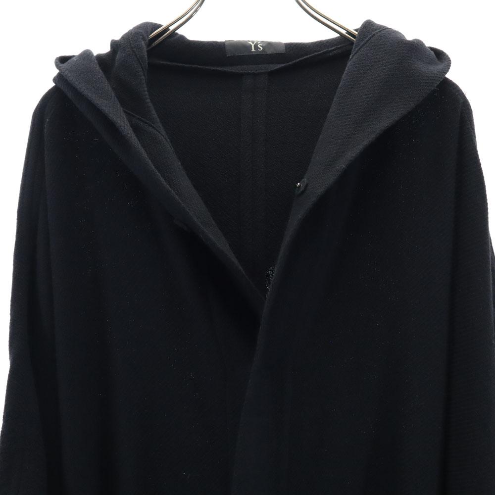 Y's Wool Long Sleeve Fringe Poncho 1 Black Coat Women Used