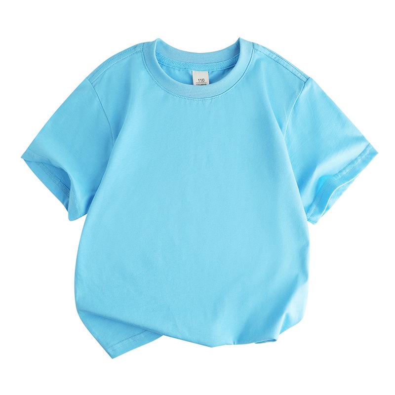 Barns Lös Bomullskortärmad T-shirt: Rundhalsad, Enfärgad, Svettabsorberande, Sommarstil för Pojkar och Flickor (Mellan- och storlekar)