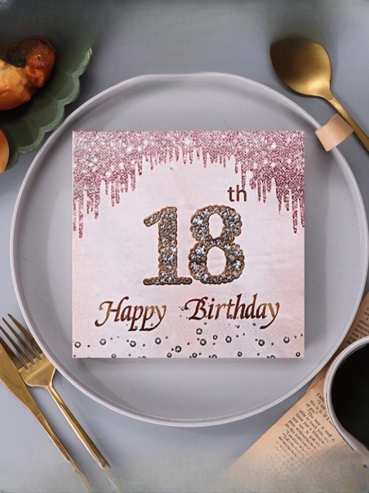 20pcs Pieces/pack, 40, 50, 60, 70 Year Old Rose Gold Diamond Printed Happy Birthday Napkins, Birthday Party Table Decorations