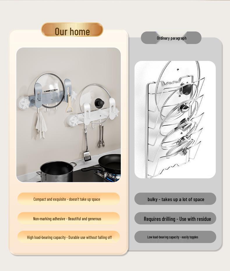 Wall-Mounted Pot Lid and Cutting Board Rack for Kitchen Storage
