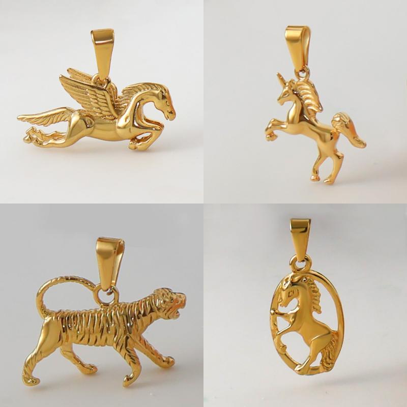 Stainless Steel Unicorn Tiger Horse Pendant For Diy Personalized Animal Necklace Bracelet Charms Jewelry Making Accessories