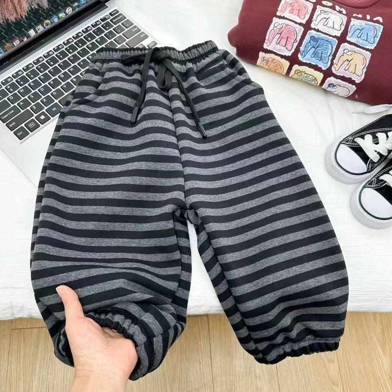 

Брюки в полоску для девочек в корейском стиле с манжетами и флисовой подкладкой из липкого риса - Повседневная одежда на осень/зиму для детей 2025 110