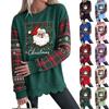 Women's Loose Drop Shoulder Long Sleeve Christmas Print Sweatshirt with Scalloped Wavy Hem Crewneck Pullover