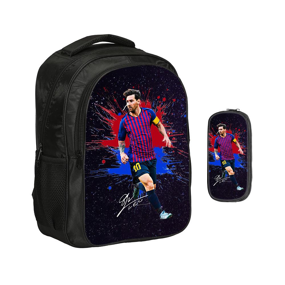 M-Messi Double Layered Backpack Football Star 2Pcs Set Backpack, Sports Pencil Bags School Bags Kids School Mochila Rucksack