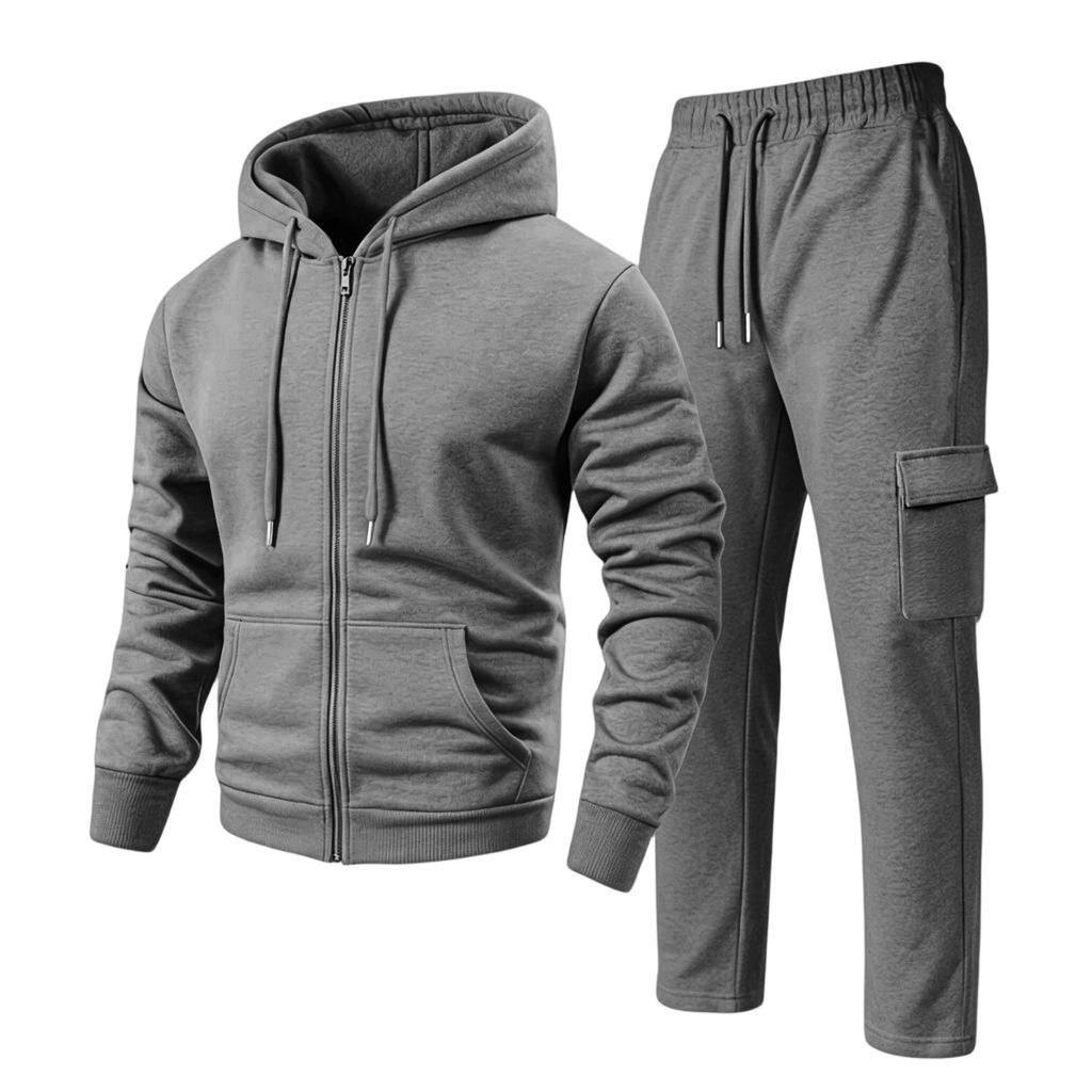 Men's Hoodie and Cargo Jogger Pants 2-Piece Set Casual Sportswear Suit for Outdoor Activities