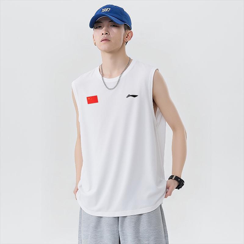 Li Ning Tank Tops Men's White Crew Neck Thin LWTV012-1+guoqitie