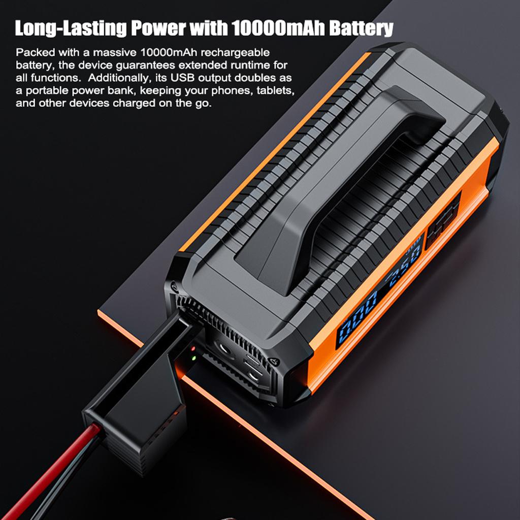 Multifunctional Jump Starter with AirCompressor Portable Wireless 150PSI Inflatable Pump 10000mAh