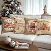 1/4Pcs Khaki Christmas Pillowcases, Candy Gingerbread Bakery Design Cushion Covers, Winter Holiday Home Decorations