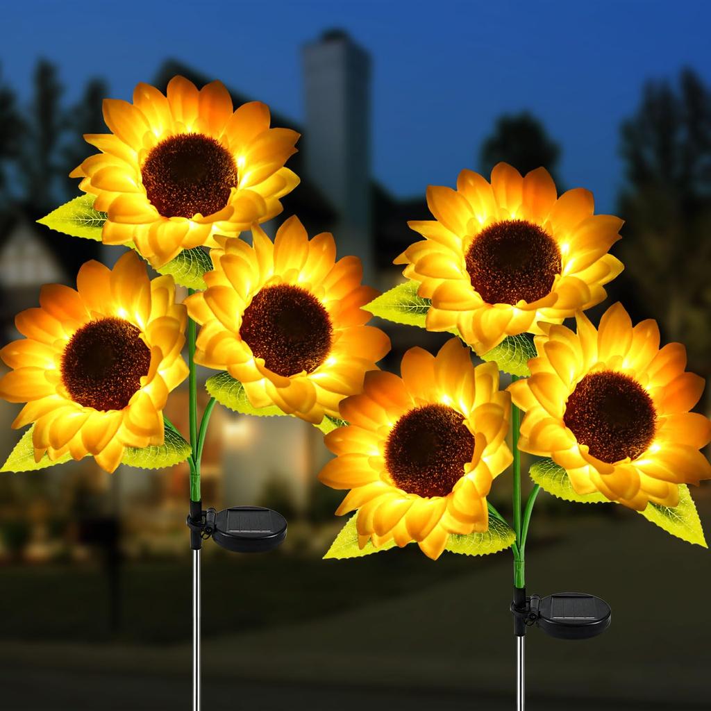 Solar Lights Outdoor for Garden - 2 Pack Flower Solar Sunflower Lights Upgraded, Waterproof Solar Outdoor Lights Auto ON/Off Solar Decorative Lights