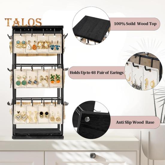 Earring Display Stand with 48 Hooks Earring Display Holder for Vendors 360 Degree All-Round Display Necklaces Bracelets Earring Card Organizer for
