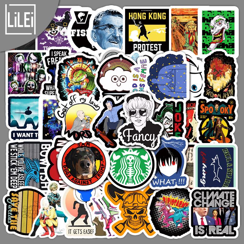 50 Unique Quirky Decorative Stickers: Waterproof for Cars, Luggage, Skateboards, Guitars