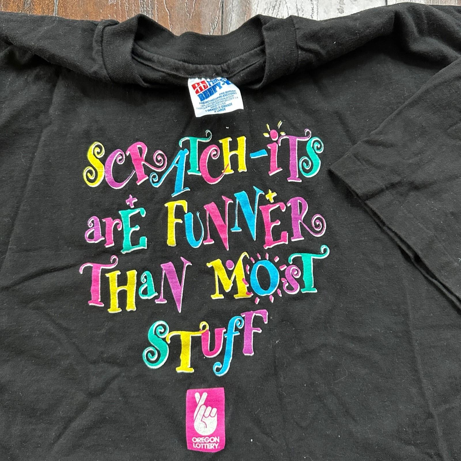 

Funny Oregon Lottery Vintage T Shirt 90s Graphic Promo Sci Fi Scratch It Lotto S